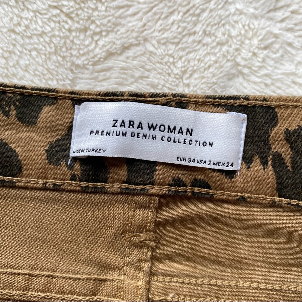 Zara woman high rise leopard animal print red velvet trim skinny jeans 2 - Picture 10 of 12